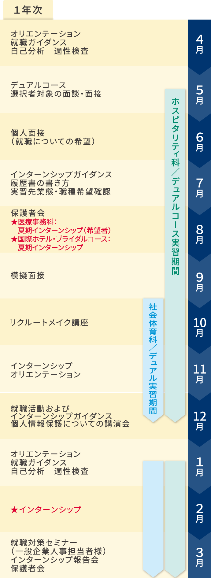 1年次の年間スケジュール