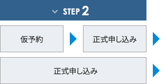 ステップ2 仮予約⇒正式申し込み または 正式申し込み