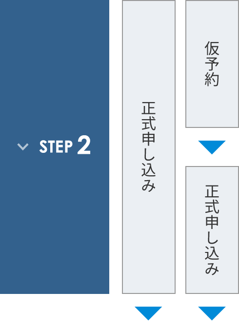 ステップ2 仮予約⇒正式申し込み または 正式申し込み
