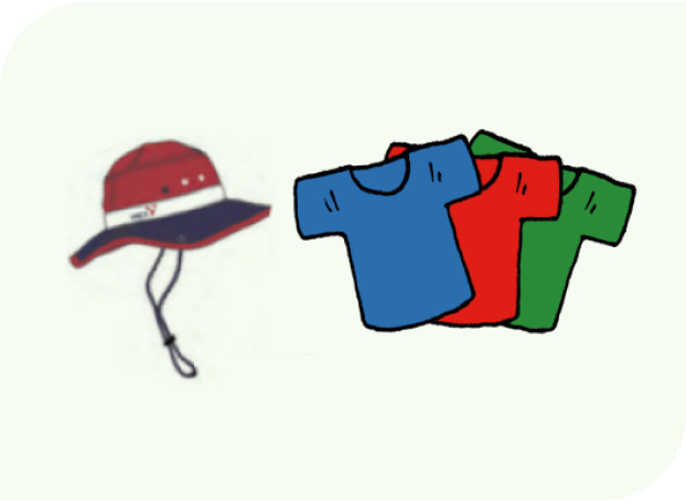 YMCAオリジナルハットと、活動用Tシャツ